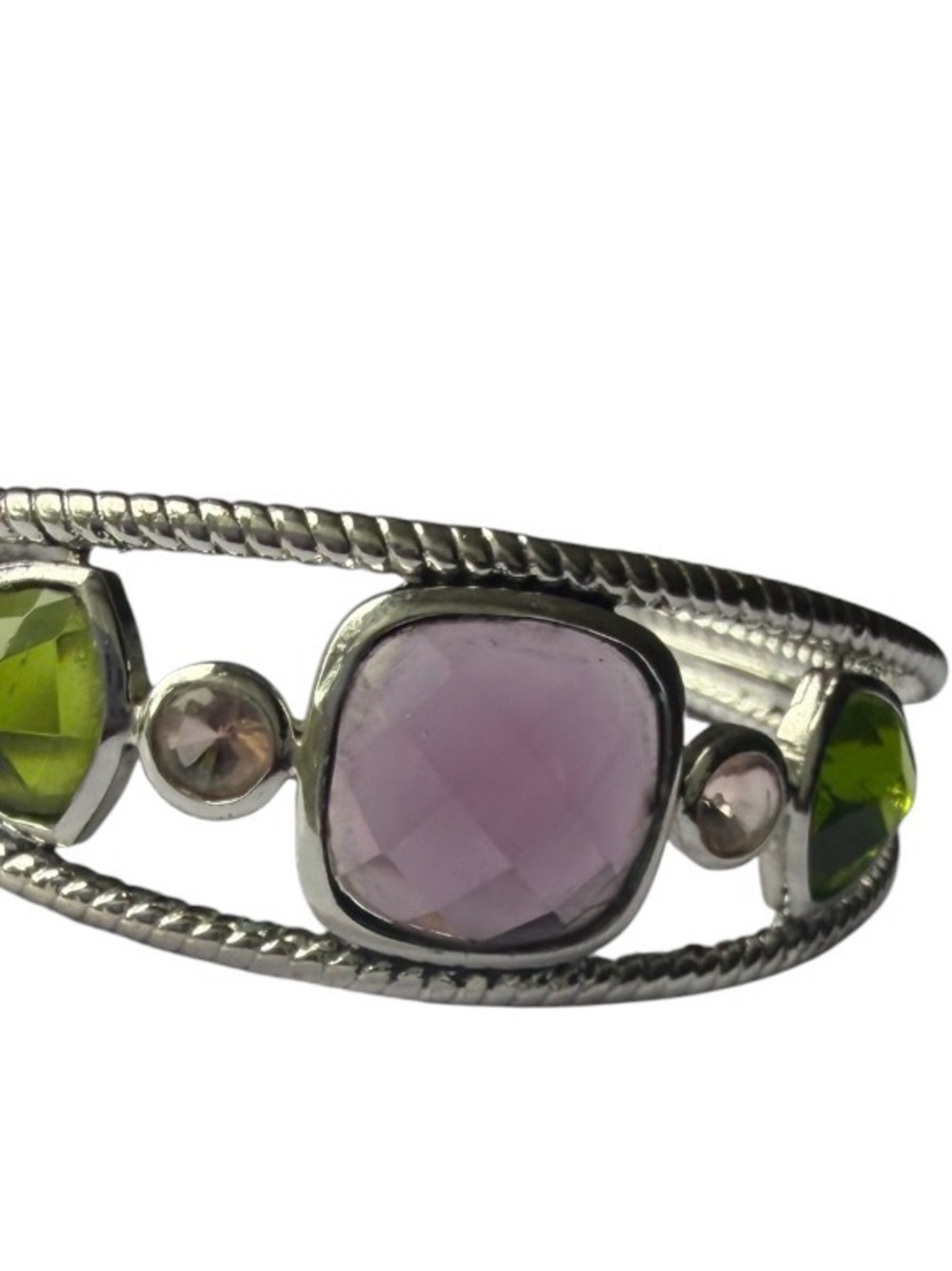 Sterling Silver Multi-Stone Cuff Bracelet in Purple and Green